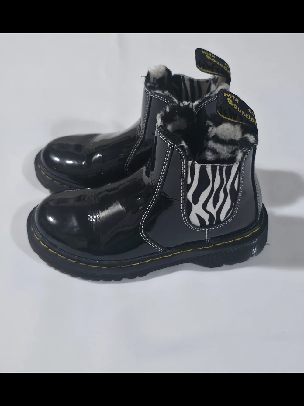 Dr. Martens Girls Size 13 Black Patent Leather Zebra Chelsea Boots